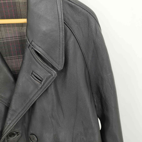 70-80s ZVCD 裏地チェック レザー ダブル チェスターコート メンズ