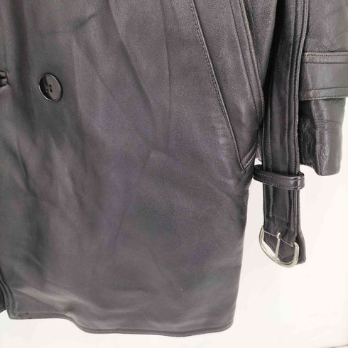 70-80s ZVCD 裏地チェック レザー ダブル チェスターコート メンズ