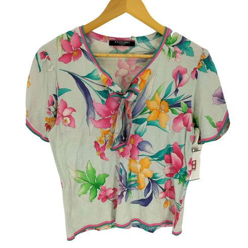 レオナール LEONARD 総柄 花柄 ハイビスカス リボンデザイン シルク カットソー レディース JPN:L