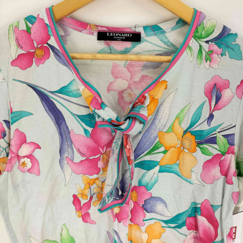 レオナール LEONARD 総柄 花柄 ハイビスカス リボンデザイン シルク カットソー レディース JPN:L