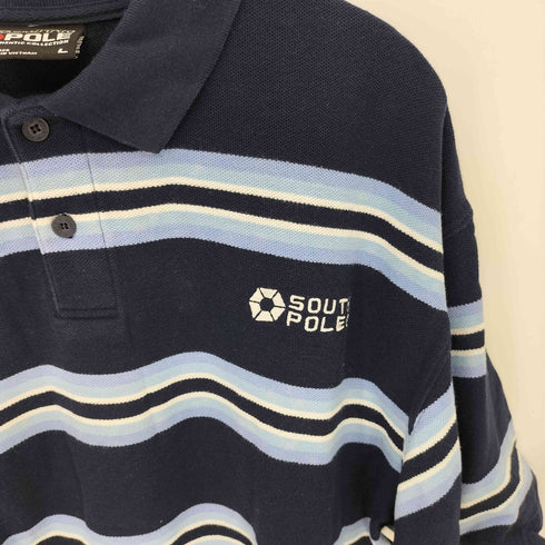 SOUTH POLE ロゴ刺繍 鹿の子 ボーダー ポロシャツ メンズ import:L