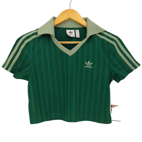 アディダスオリジナルス adidas Originals FOOTBALL JACQUARD V-NECK CROP POLO カレッジグリーン レディース JPN:M