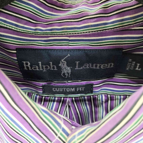 ラルフローレン RALPH LAUREN CUSTOM FIT ストライプ ボタンダウンシャツ メンズ import:L