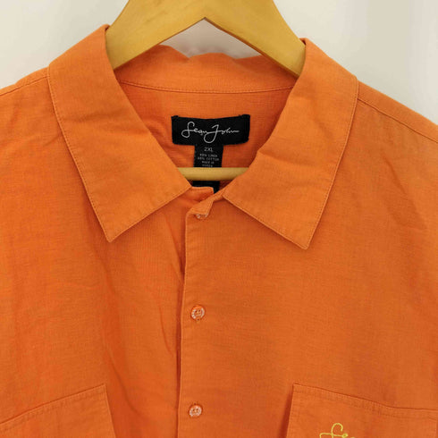 ショーンジョン Sean john ロゴ刺繍 リネンコットン ダブルフラップポケット シャツ メンズ 2XL