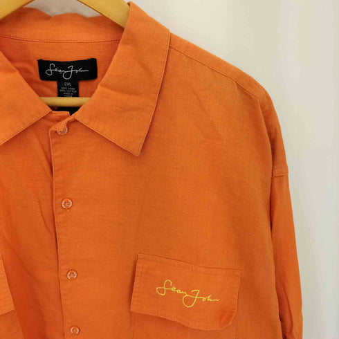 ショーンジョン Sean john ロゴ刺繍 リネンコットン ダブルフラップポケット シャツ メンズ 2XL
