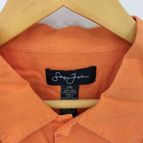 ショーンジョン Sean john ロゴ刺繍 リネンコットン ダブルフラップポケット シャツ メンズ 2XL