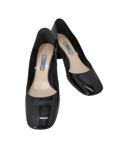 プラダ PRADA スクエアトゥ エナメル ヒールパンプス レディース 35 1/2