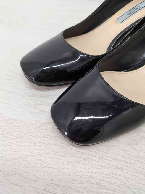 プラダ PRADA スクエアトゥ エナメル ヒールパンプス レディース 35 1/2
