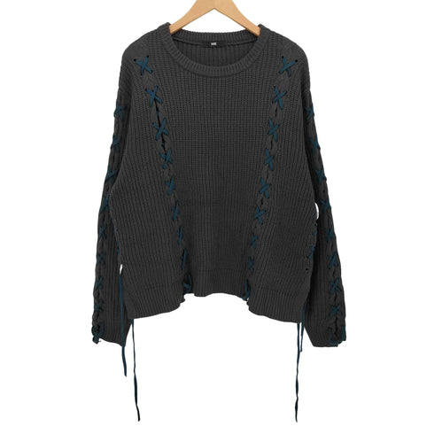 ハレ HARE 24AW レースアップ ステッチ ニット プルオーバー メンズ FREE