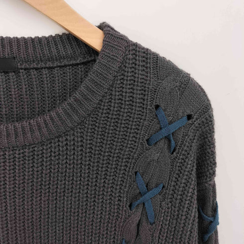 ハレ HARE 24AW レースアップ ステッチ ニット プルオーバー メンズ FREE