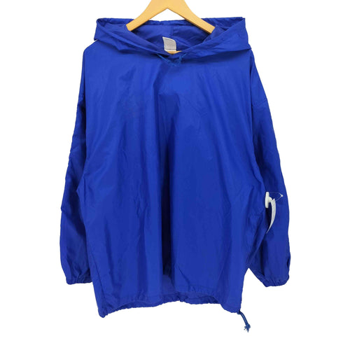 アディダス adidas 80-90S デサント製 トレフォイル ロゴプリント 3ストライプ ナイロン プルオーバー フーディ メンズ import:L