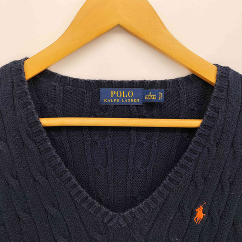 ポロバイラルフローレン Polo by RALPH LAUREN 90S ポニー Vネック コットン ケーブル ニット セーター レディース import:S