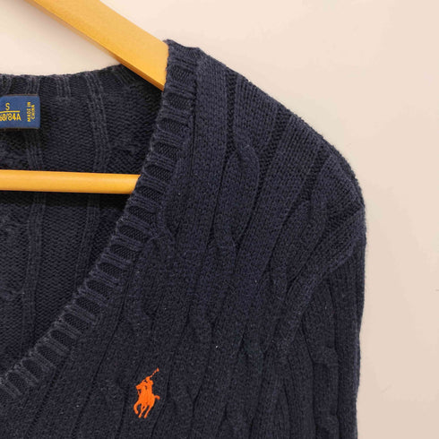 ポロバイラルフローレン Polo by RALPH LAUREN 90S ポニー Vネック コットン ケーブル ニット セーター レディース import:S