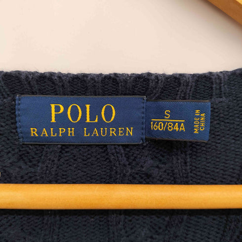 ポロバイラルフローレン Polo by RALPH LAUREN 90S ポニー Vネック コットン ケーブル ニット セーター レディース import:S