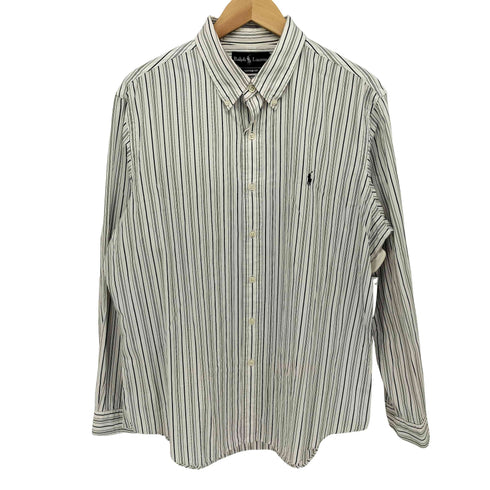 ラルフローレン RALPH LAUREN 90S CUSTOM FIT ポニー刺繍 ボタンダウン L/S ストライプ シャツ メンズ import:XL