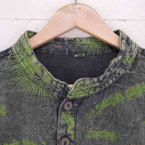 MADE IN NEPAL 総柄袖フレアスタンドカラーシャツ メンズ L