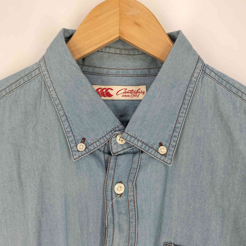 カンタベリー CANTERBURY ロゴ刺繍 ボタンダウン 半袖 シャンブレーシャツ メンズ import:XL