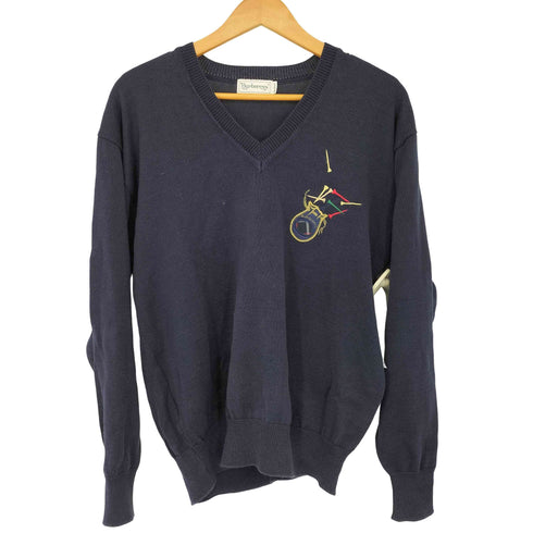 バーバリーズ BURBERRYS ロゴ刺繍 ゴルフウェア 長袖 Vネックニット メンズ JPN:M