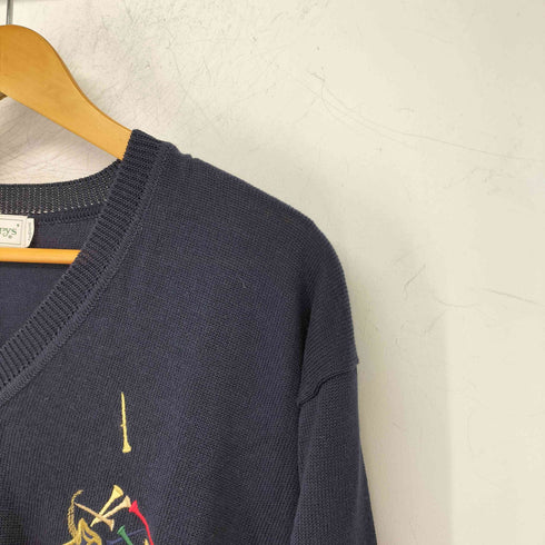 バーバリーズ BURBERRYS ロゴ刺繍 ゴルフウェア 長袖 Vネックニット メンズ JPN:M