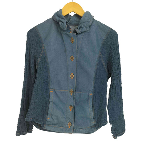 イッセイミヤケミー ISSEY MIYAKE me カリフラワー 切替 シワ加工 デニムジャケット レディース