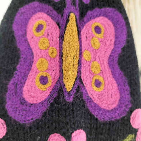 HERE THERE パピヨン 刺繍 ファー 切替 ジップアップ ニット ジャケット Y2K レディース