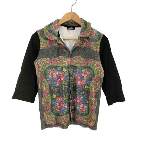 トリココムデギャルソン tricot COMME des GARCONS 丸襟 パイル地 切替花柄カーディガン レディース