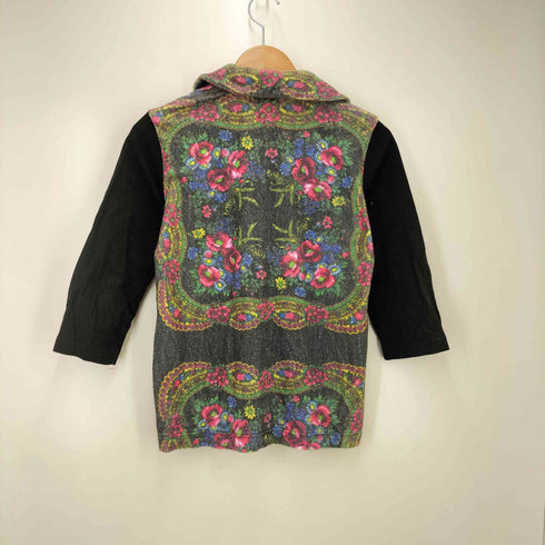 トリココムデギャルソン tricot COMME des GARCONS 丸襟 パイル地 切替花柄カーディガン レディース