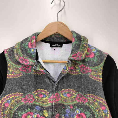 トリココムデギャルソン tricot COMME des GARCONS 丸襟 パイル地 切替花柄カーディガン レディース