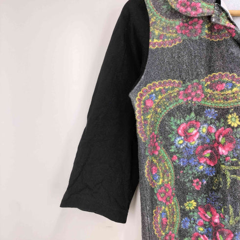 トリココムデギャルソン tricot COMME des GARCONS 丸襟 パイル地 切替花柄カーディガン レディース