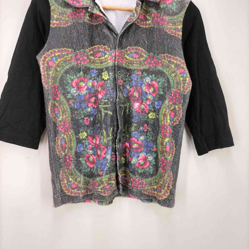 トリココムデギャルソン tricot COMME des GARCONS 丸襟 パイル地 切替花柄カーディガン レディース