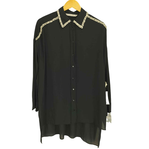 ザラ ZARA 襟ビジュー シアー L/S シャツ レディース import:L