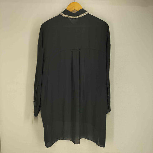 ザラ ZARA 襟ビジュー シアー L/S シャツ レディース import:L