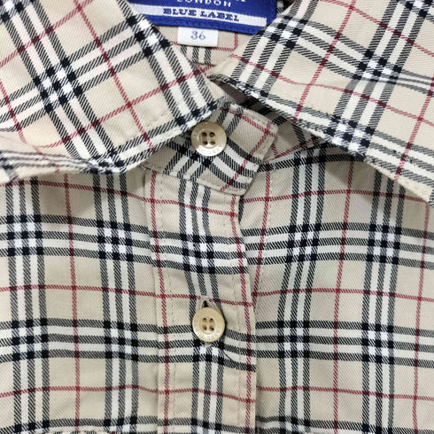 バーバリーブルーレーベル BURBERRY BLUE LABEL ホース刺繍 ノバチェック 長袖 シャツ レディース JPN:36
