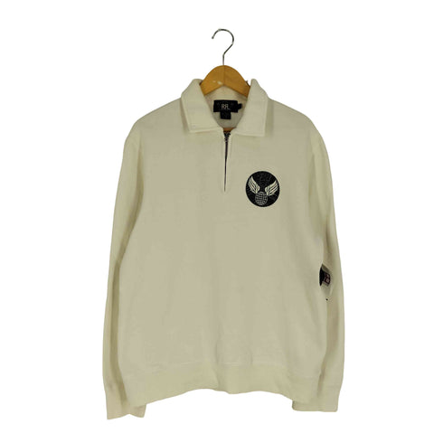 ダブルアールエルラルフローレン RRL RALPH LAUREN 復刻 1ツ星 黒タグ MILITALY HALFZIP SWEAT ウィング ボール クラック プリント ハーフジップスウェット メンズ import:S