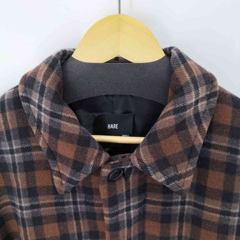 ハレ HARE チェック ステンカラー ウール混 コート メンズ JPN:S