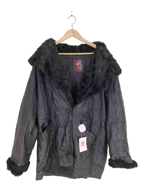 リアルレザーファー切替ショールカラーフーディーコート レディース 2X