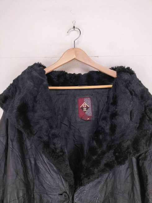 リアルレザーファー切替ショールカラーフーディーコート レディース 2X