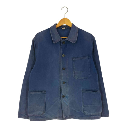 BLUE TWIST ドイツ製 ユーロ フレンチ リペア ヘリンボーン ワーク シャツ ジャケット メンズ EUR:48