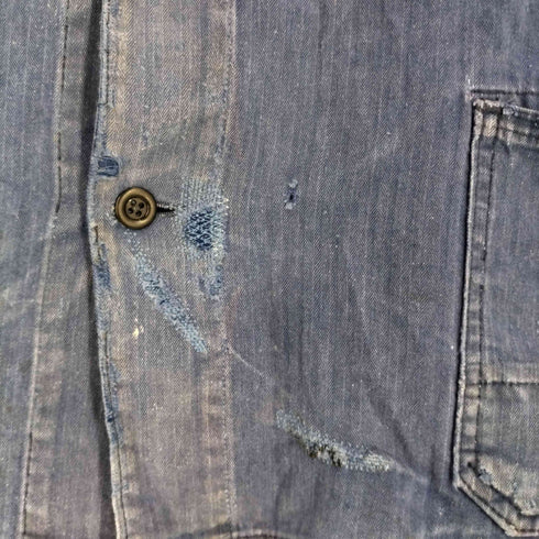 BLUE TWIST ドイツ製 ユーロ フレンチ リペア ヘリンボーン ワーク シャツ ジャケット メンズ EUR:48