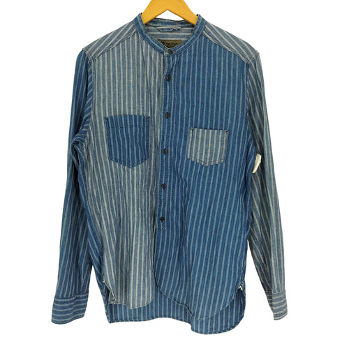 ナイジェルケーボン NIGEL CABOURN TUNIC SHIRT インディゴ染 猫目ボタン バンドカラー クレイジーパターン ストライプ L/S シャツ メンズ JPN:48