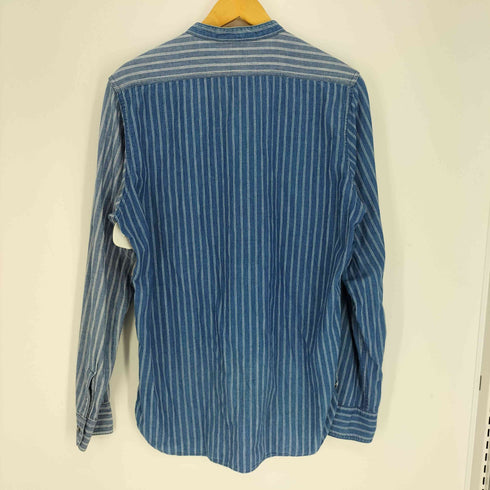 ナイジェルケーボン NIGEL CABOURN TUNIC SHIRT インディゴ染 猫目ボタン バンドカラー クレイジーパターン ストライプ L/S シャツ メンズ JPN:48