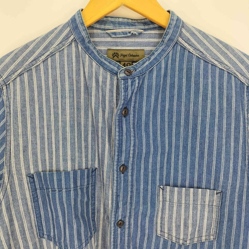 ナイジェルケーボン NIGEL CABOURN TUNIC SHIRT インディゴ染 猫目ボタン バンドカラー クレイジーパターン ストライプ L/S シャツ メンズ JPN:48