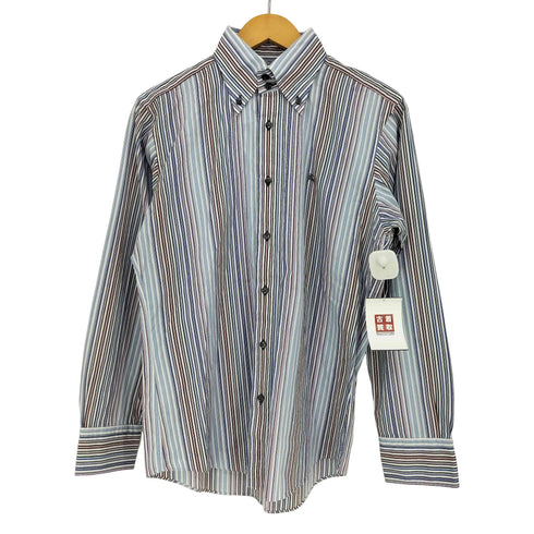 バーバリーブラックレーベル BURBERRY BLACK LABEL ロゴ刺繍 マルチカラーストライプ ボタンダウンシャツ メンズ 2