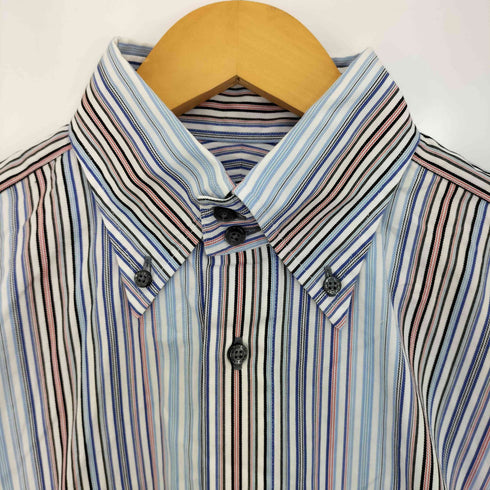 バーバリーブラックレーベル BURBERRY BLACK LABEL ロゴ刺繍 マルチカラーストライプ ボタンダウンシャツ メンズ 2
