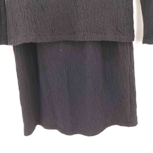 プランテーション Plantation シワ加工デザイン ウール クルーネック ニット スカート セットアップ レディース M