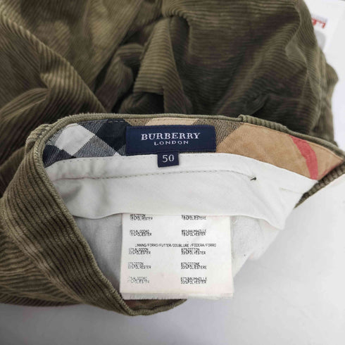 バーバリーロンドン BURBERRY LONDON スペイン製 エクストリアン ナイト ホース刺繍 ジップフライ 1タック 太畝 コーデュロイ テーパード パンツ メンズ EUR:50