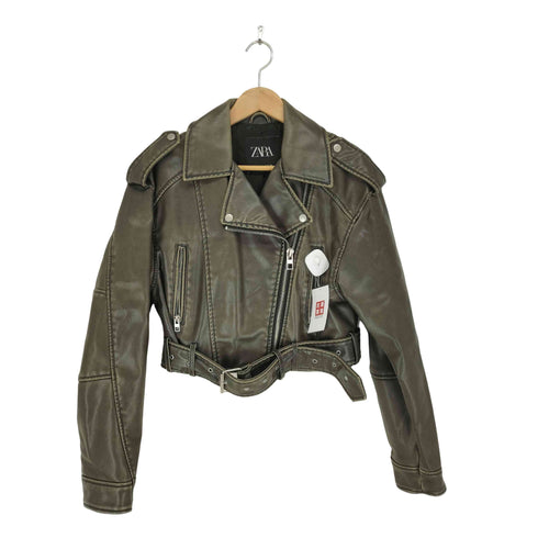 ザラ ZARA USED加工 フェイクレザーライダースジャケット レディース S