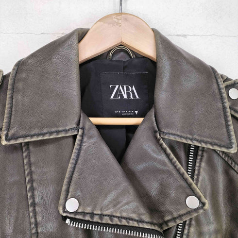 ザラ ZARA USED加工 フェイクレザーライダースジャケット レディース S