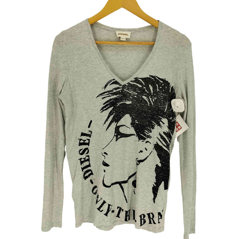 ディーゼル DIESEL 90-00S スパンコール モヒカンロゴ 刺繍 Vネック L/S カットソー ロンT Y2K メンズ import:S