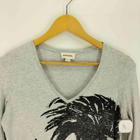 ディーゼル DIESEL 90-00S スパンコール モヒカンロゴ 刺繍 Vネック L/S カットソー ロンT Y2K メンズ import:S